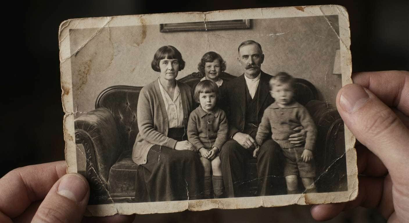 Before faded family photo restoration example