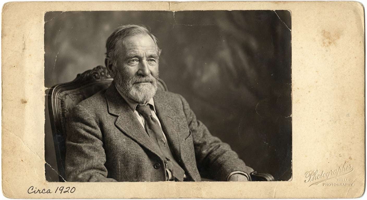 Before archival portrait AI restoration example