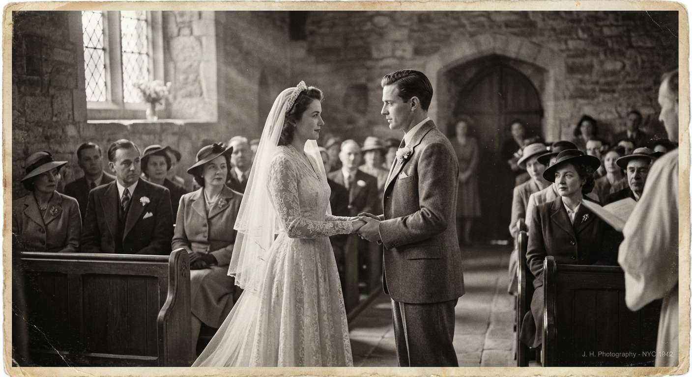 Before vintage wedding photo colorization example