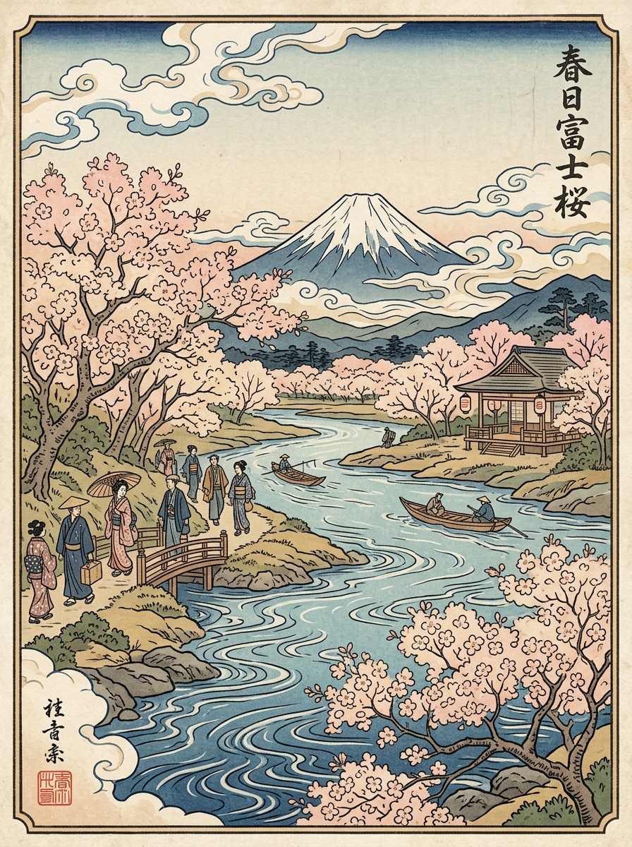 Ukiyo-e Sakura Landscape