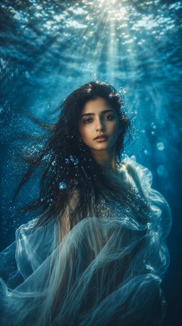 Dreamy underwater AI portrait generated with ChatGPT prompt