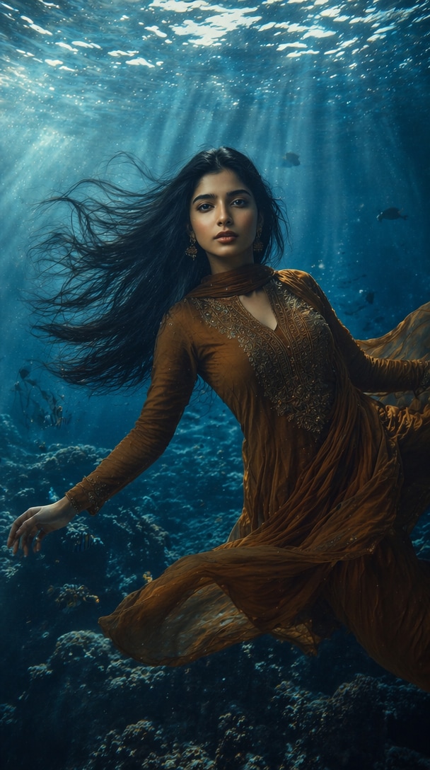 Cinematic underwater portrait prompt result