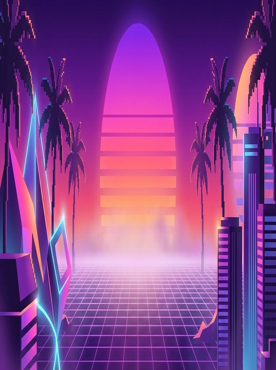 Vaporwave Sunset Grid