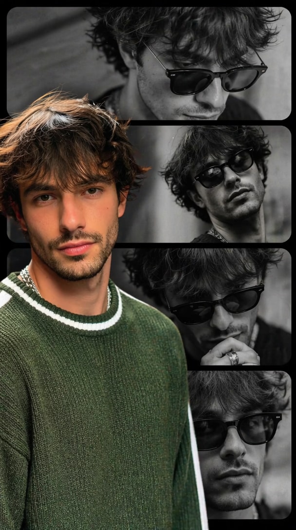 Textured Shaggy Style - Vertical Poster Collage with green knit aesthetic