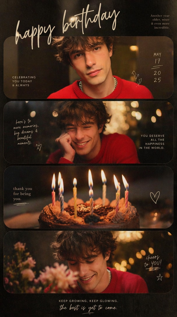 Birthday Celebration - Vertical Poster Collage warm joyful aesthetic