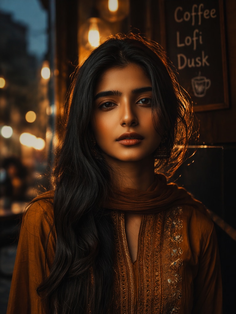 Soft Café Night Portrait viral lofi dusk prompt