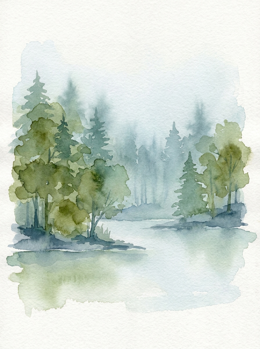 Watercolor Forest Landscape