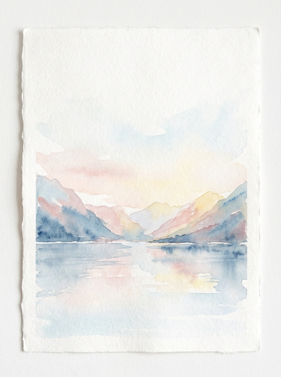 Watercolor Lake Landscape