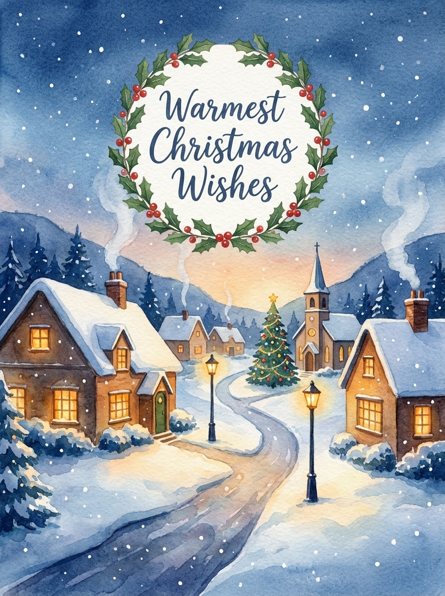 Watercolor Winter Village