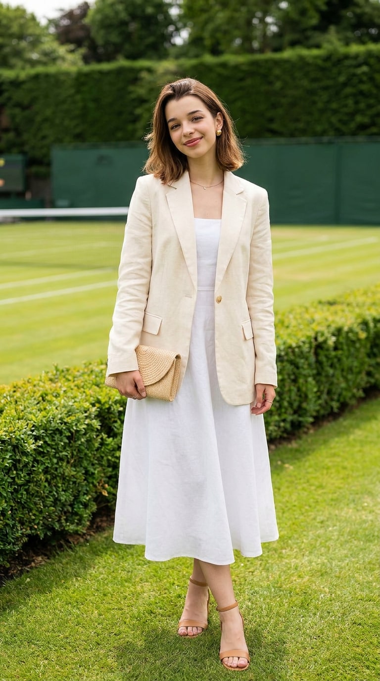 Elegant smart casual tennis spectator prompt