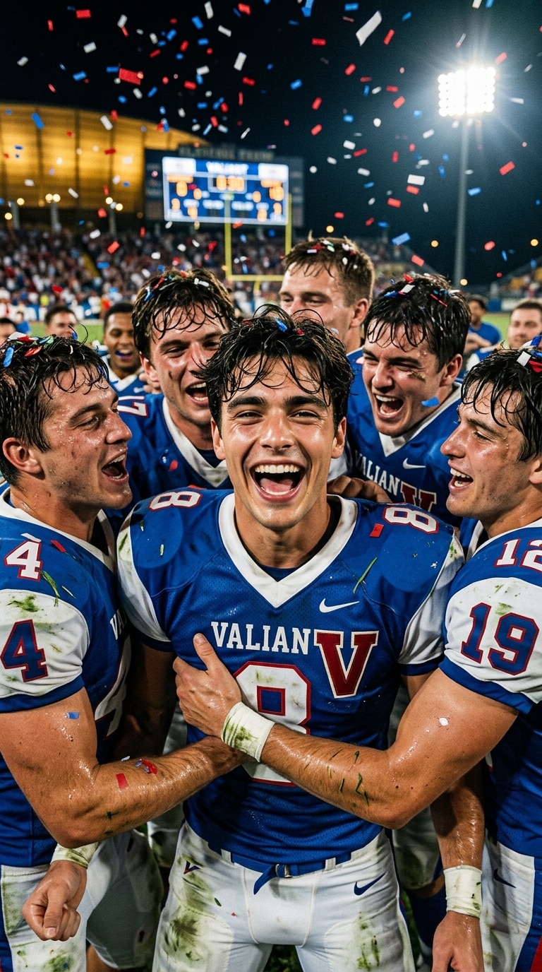 Team pile-on football celebration poster prompt