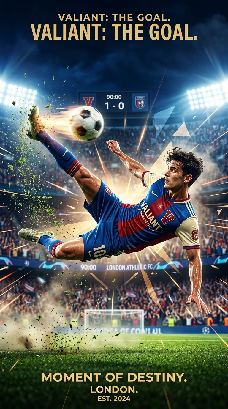 Bicycle kick goal football poster prompt