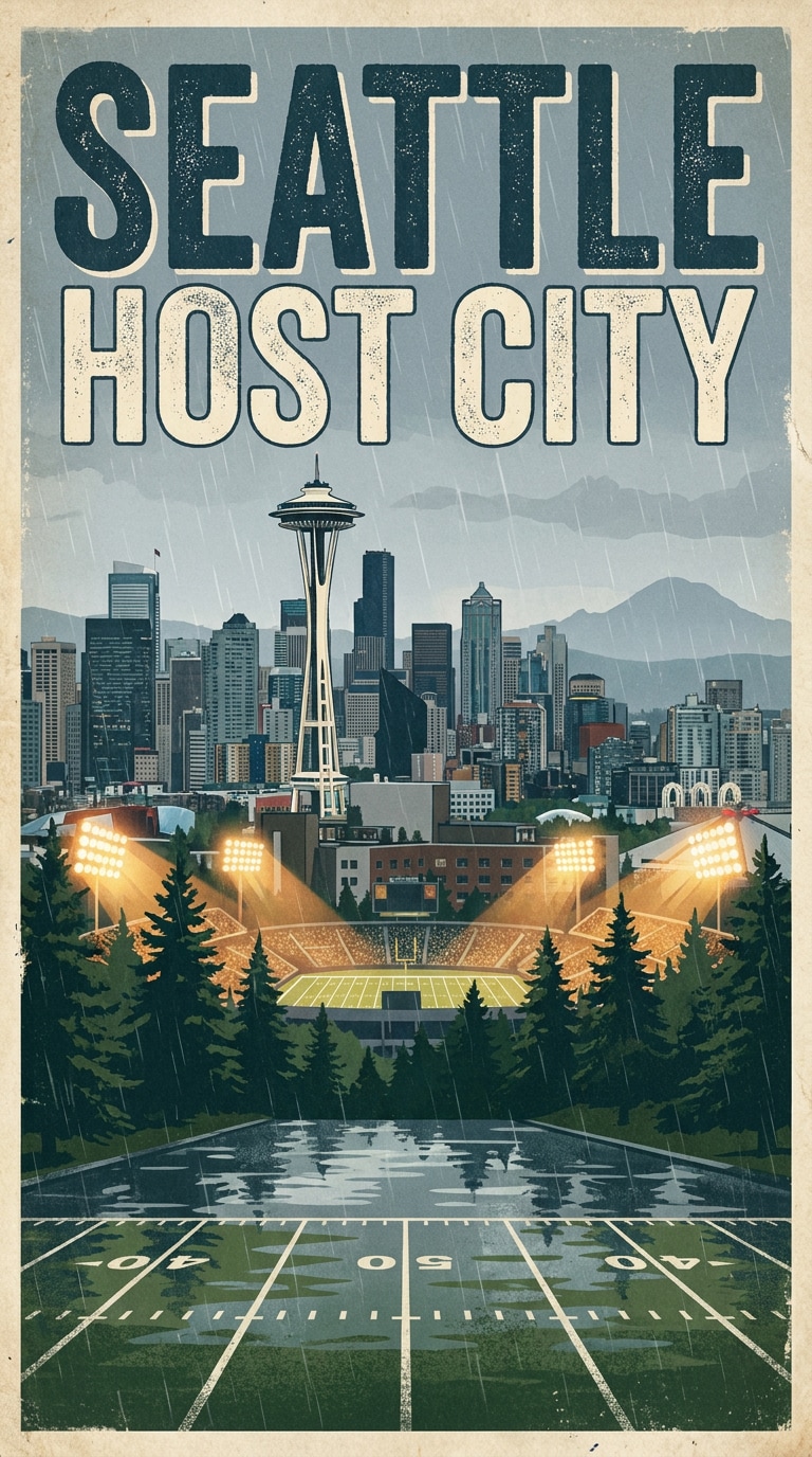 Seattle football travel poster prompt