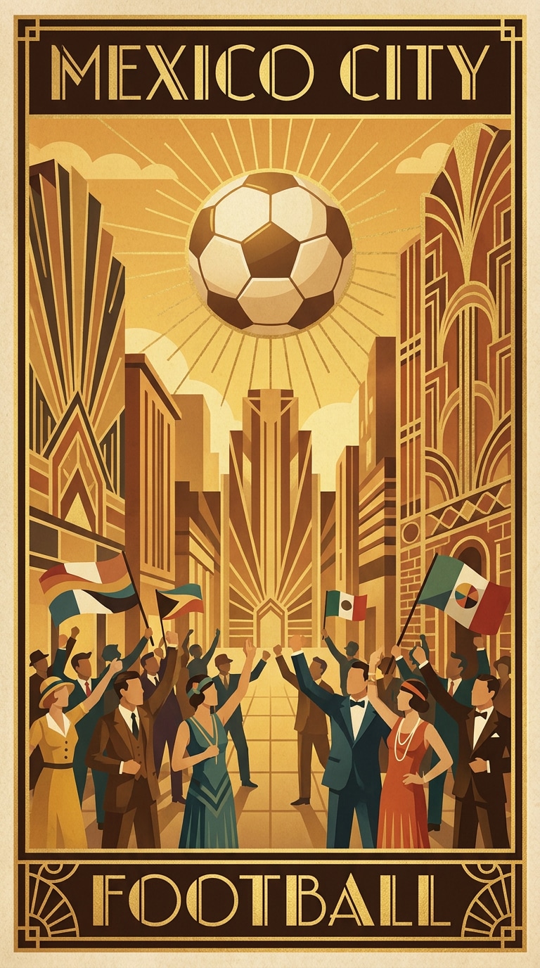 Mexico City art deco soccer poster prompt