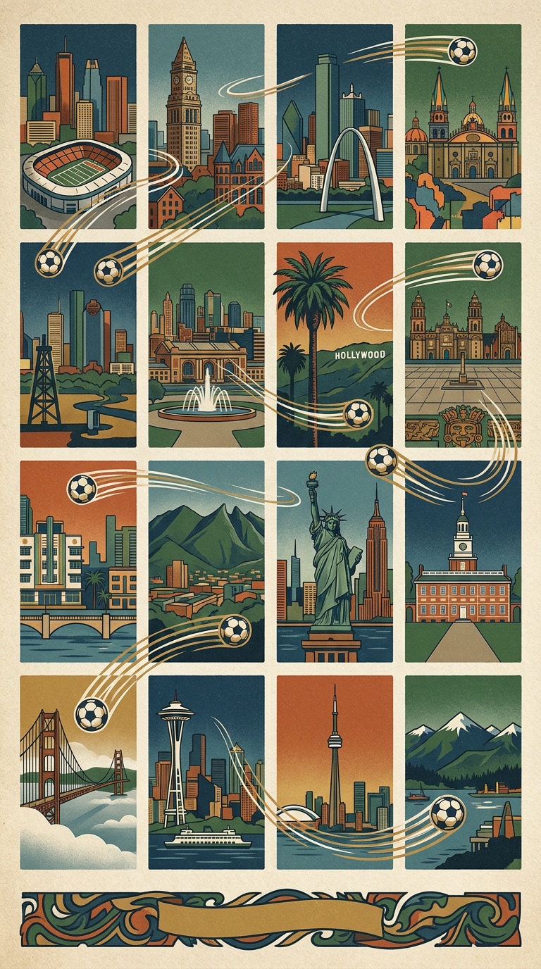 sixteen host cities football poster prompt