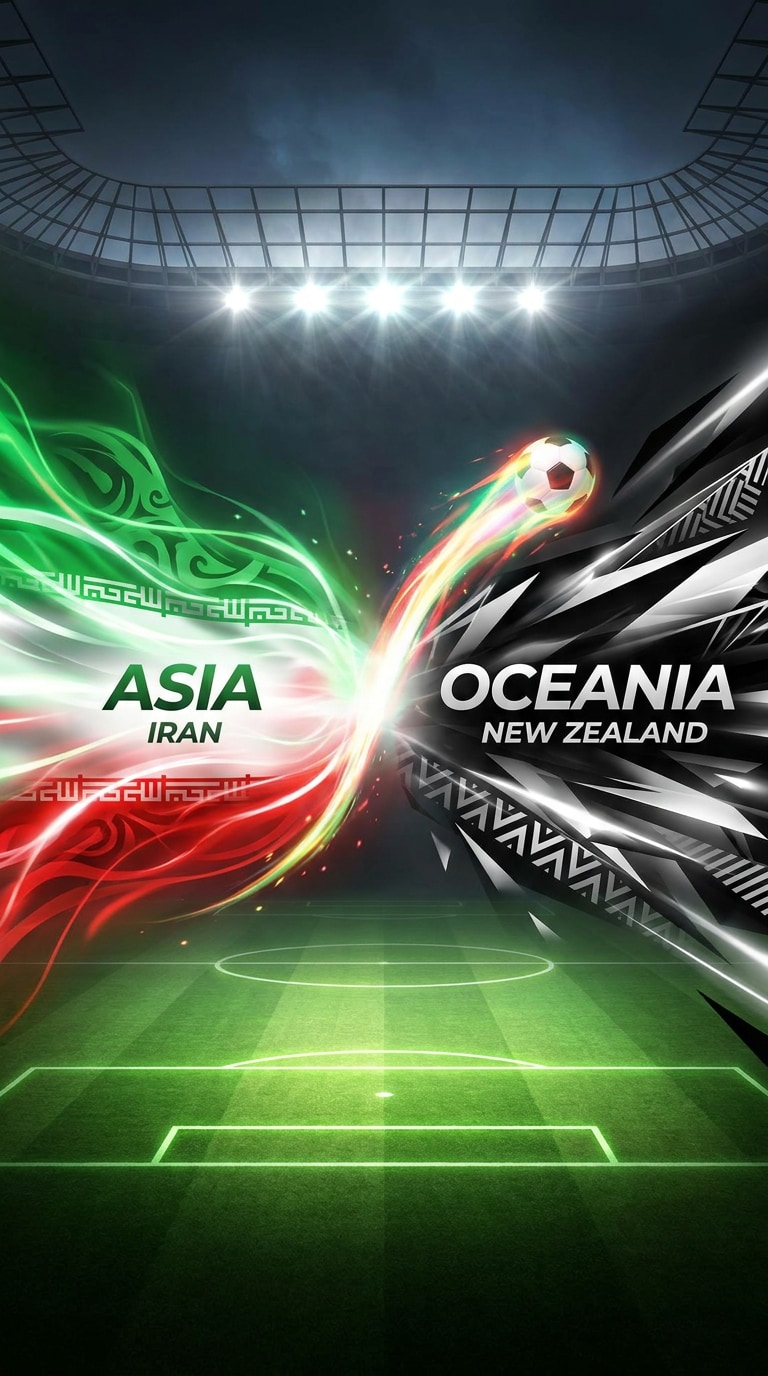 Asia vs Oceania soccer graphic prompt