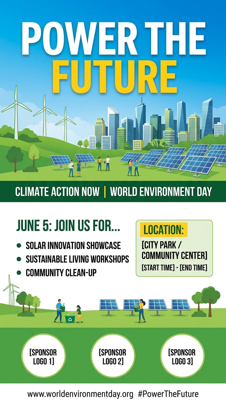 Renewable energy climate action flyer prompt