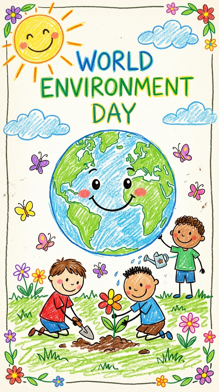 Crayon Earth kids drawing prompt