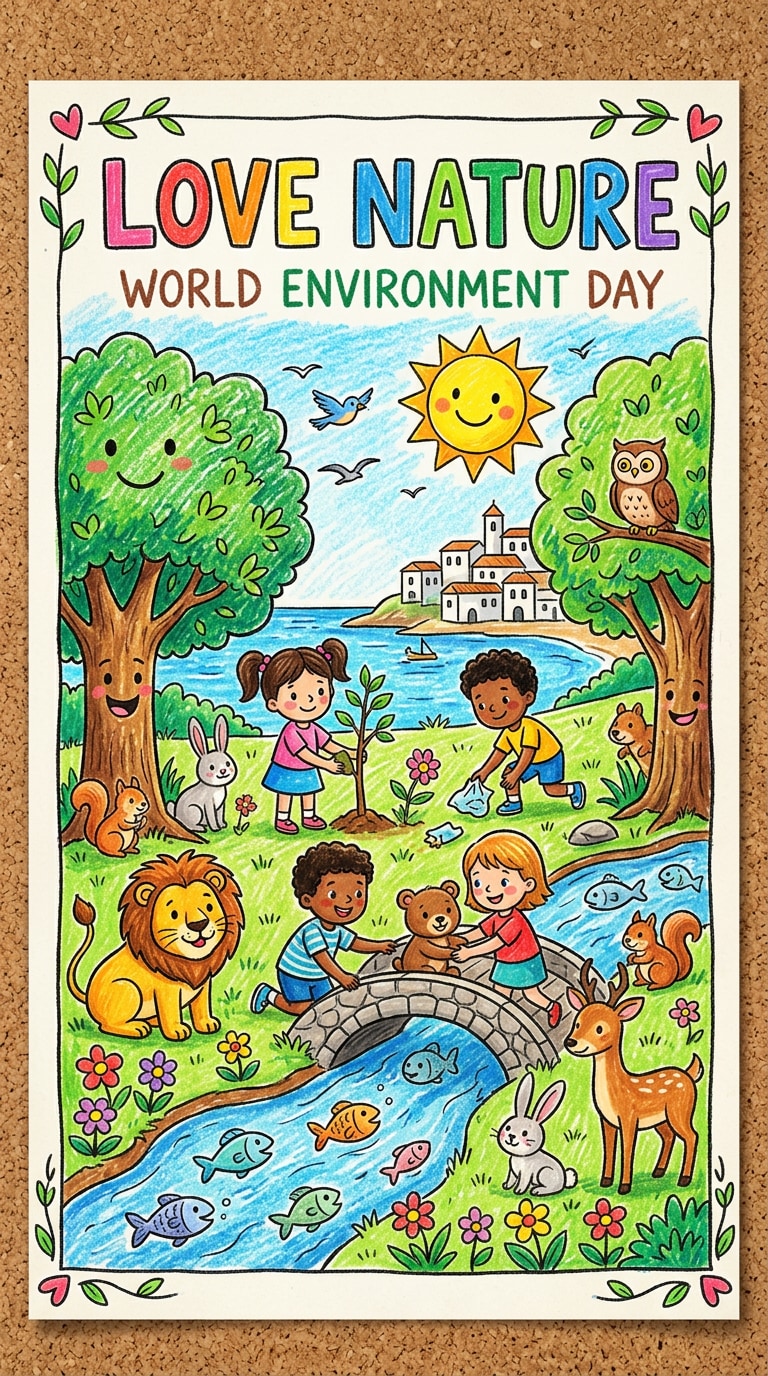 Animal friends kids environment poster prompt
