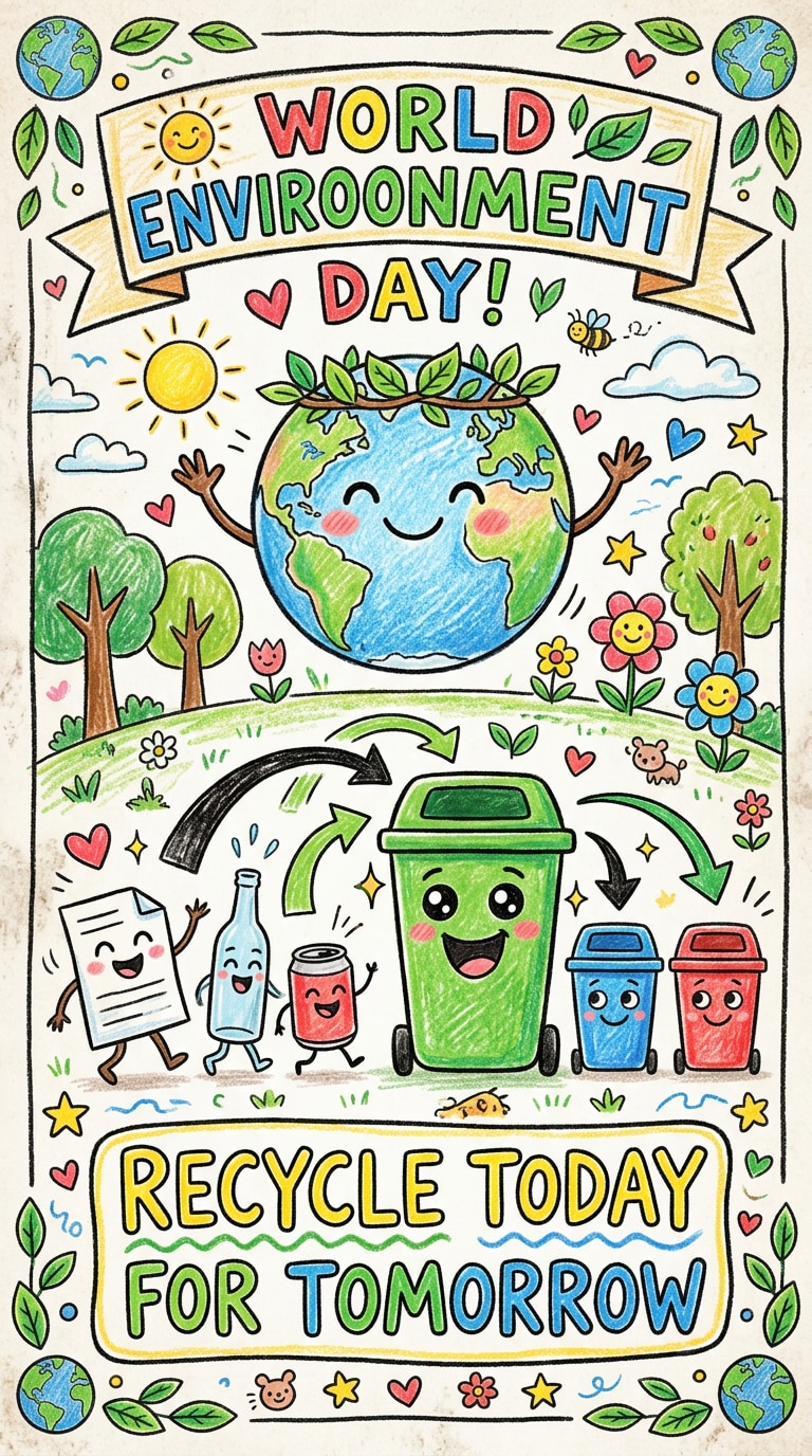 Happy recycling day kids drawing prompt