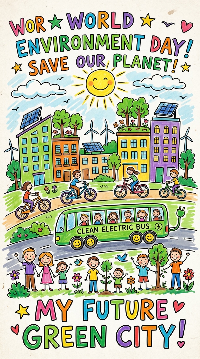 Future green city kids drawing prompt