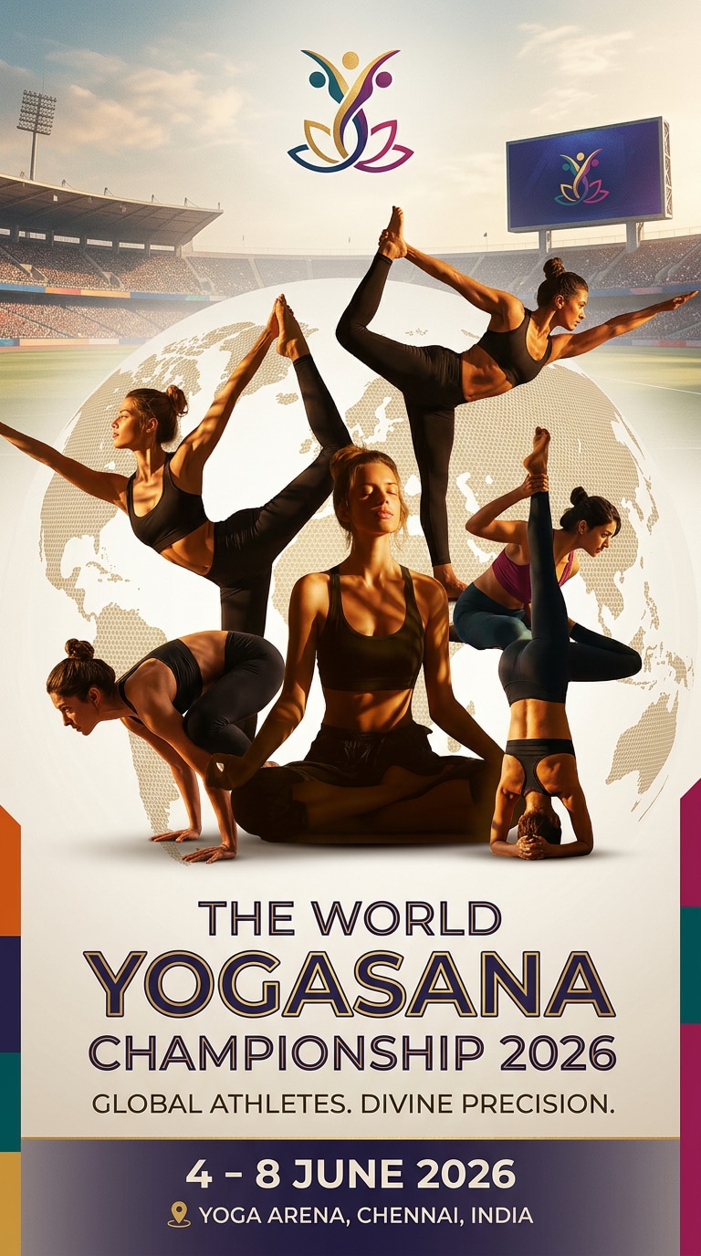 World yogasana inspired poster AI prompt