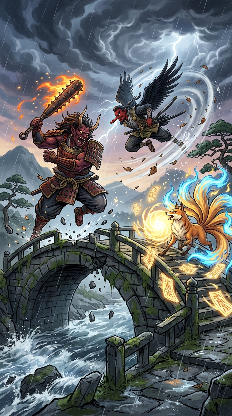 Yokai battle scene AI prompt