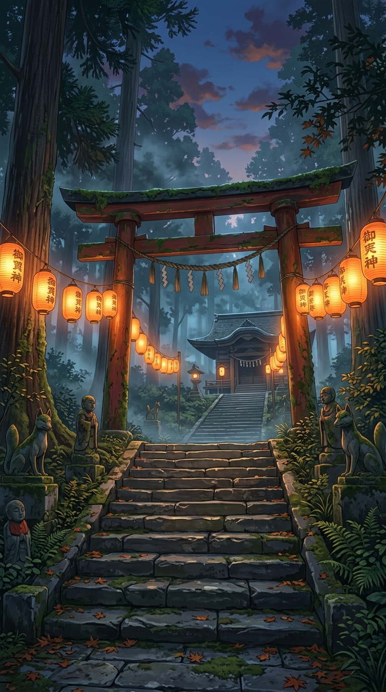 Japanese shrine background AI prompt