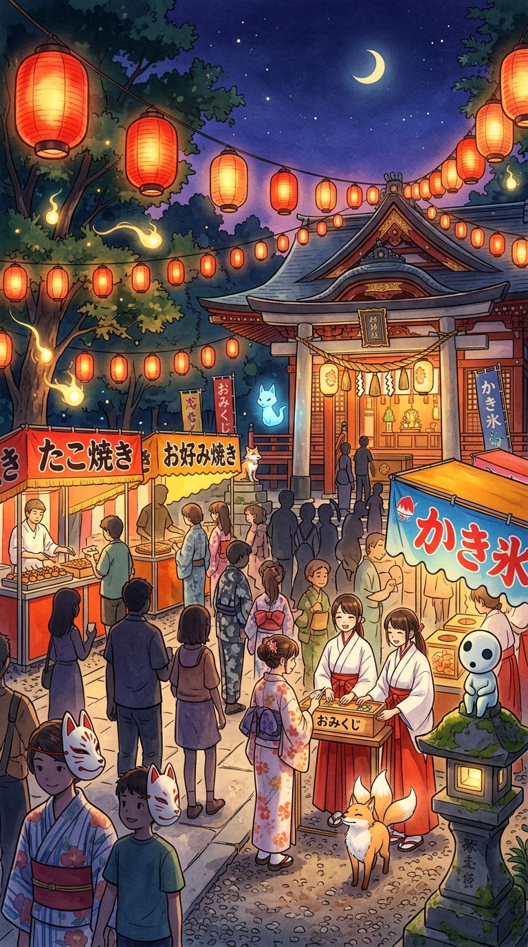 Yokai festival shrine scene prompt