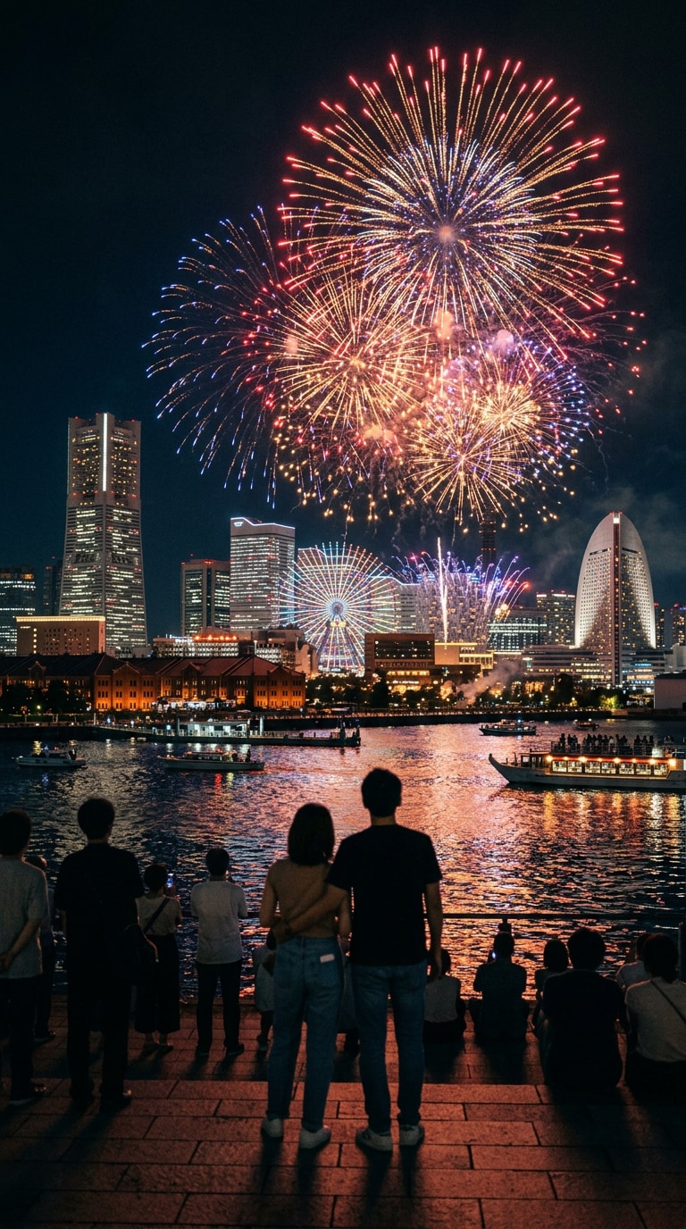 横浜開港記念日みなとみらい花火AI画像プロンプト