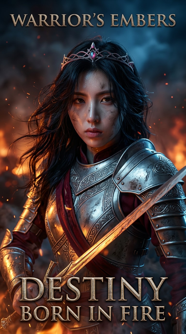 Cinematic Korean Battlefield Warrior - Young Female Warrior AI Portrait battlefield scene