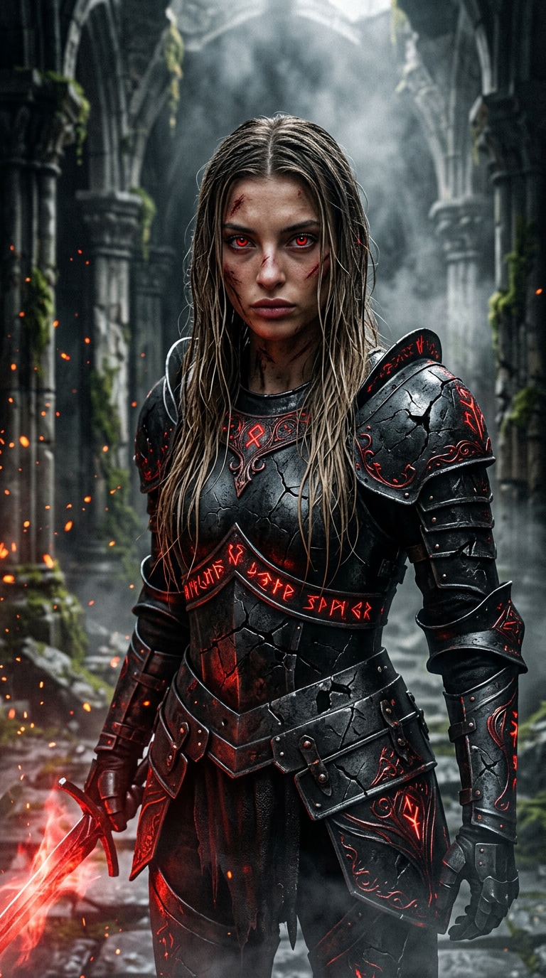 Dark Fantasy Warrior Queen - Young Female Warrior AI Portrait gothic queen