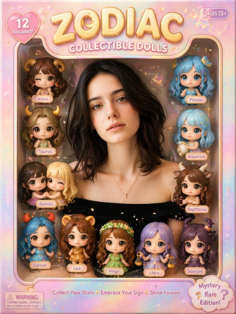 Zodiac Chibi Doll Collection Style for viral zodiac AI photo prompt