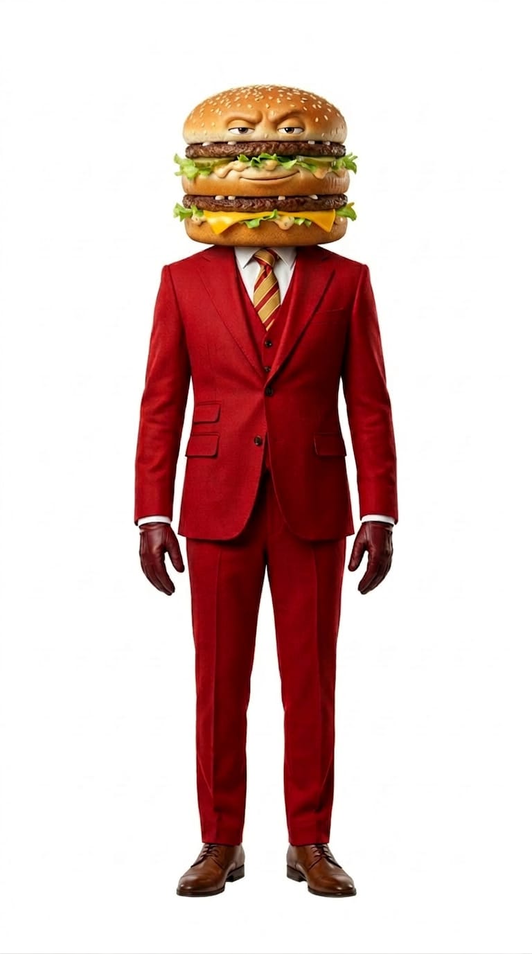 Humanoid Big Mac burger character for Zoolander AI meme