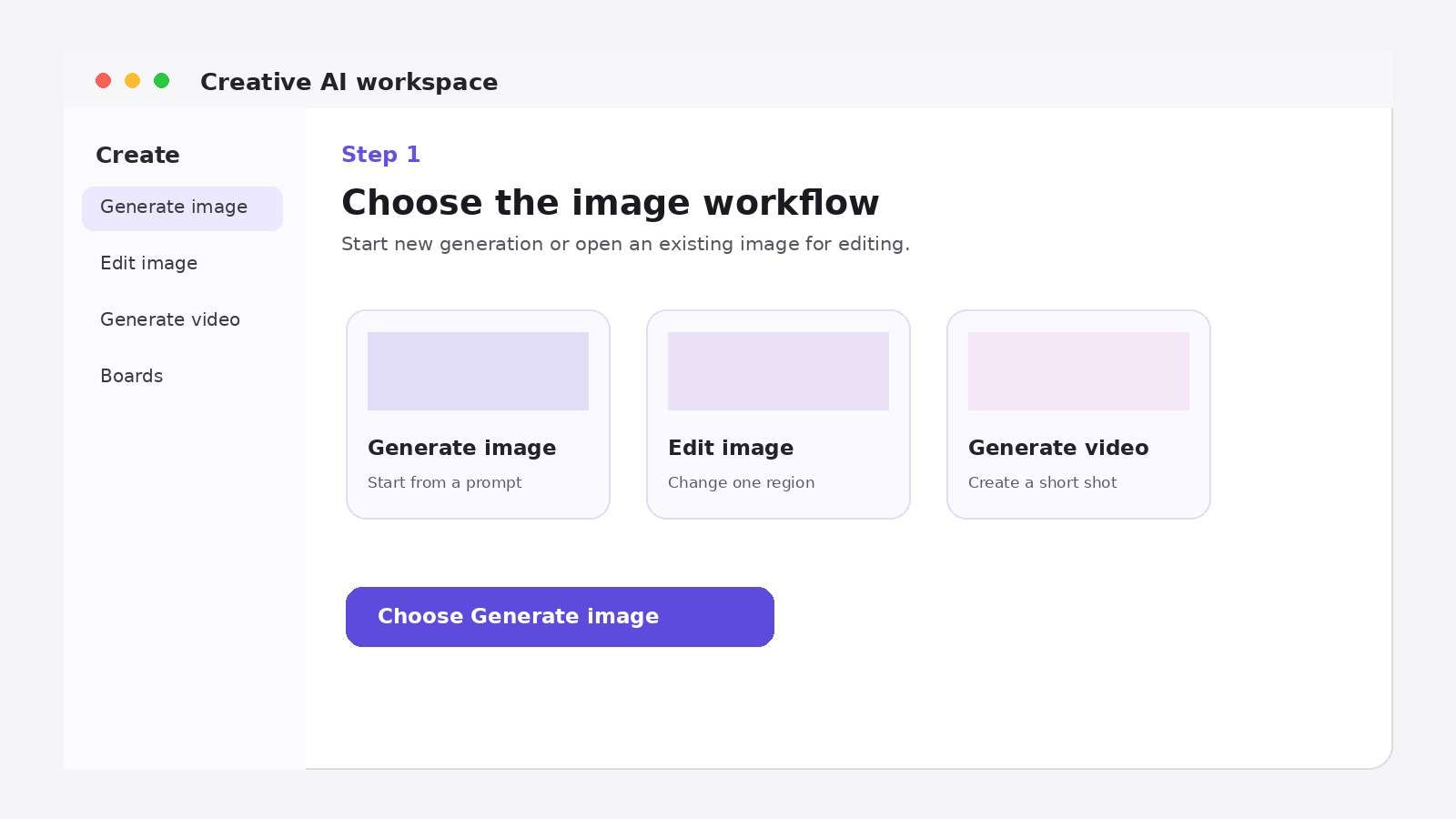Adobe Firefly workflow step 1: Open Firefly and choose an image workflow