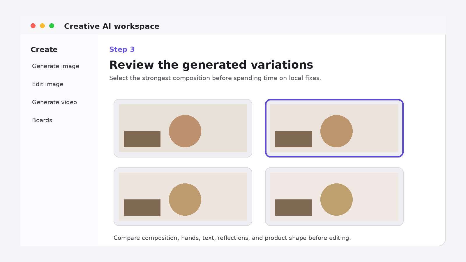 Adobe Firefly workflow step 3: Review variations and keep the strongest composition