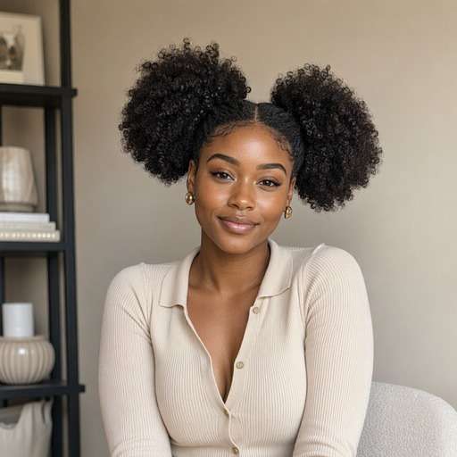 Two Rounded Afro Puffs hairstyle photo preview