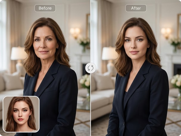 AI-generated young to old transformation sample