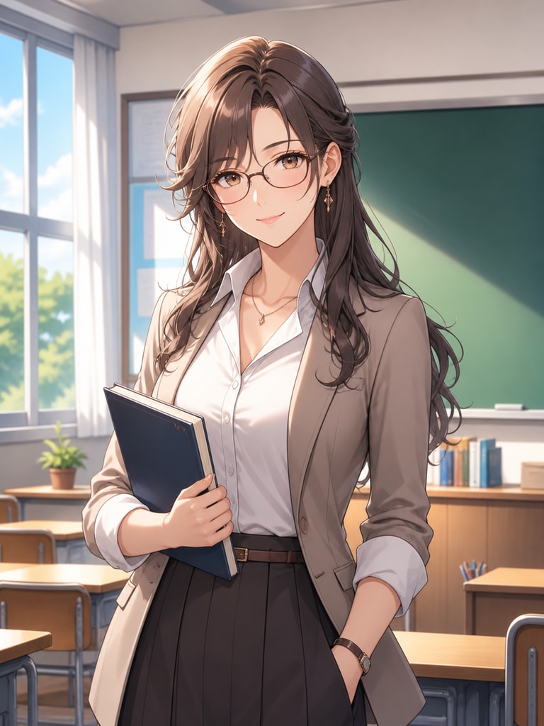 Anime teacher OC portrait made for school manga references, character sheets, and concept reuse