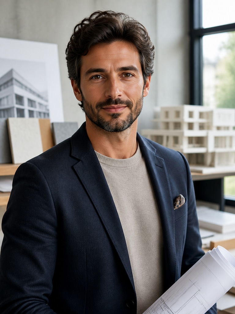 Proposal-ready architect headshot for a client presentation deck