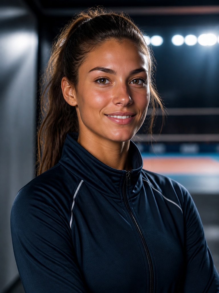 Adult volleyball athlete headshot in a 3:4 portrait designed for sponsor decks and media kits