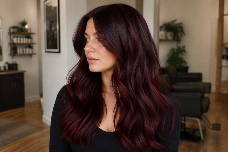 Dimensional Black Cherry hair color result
