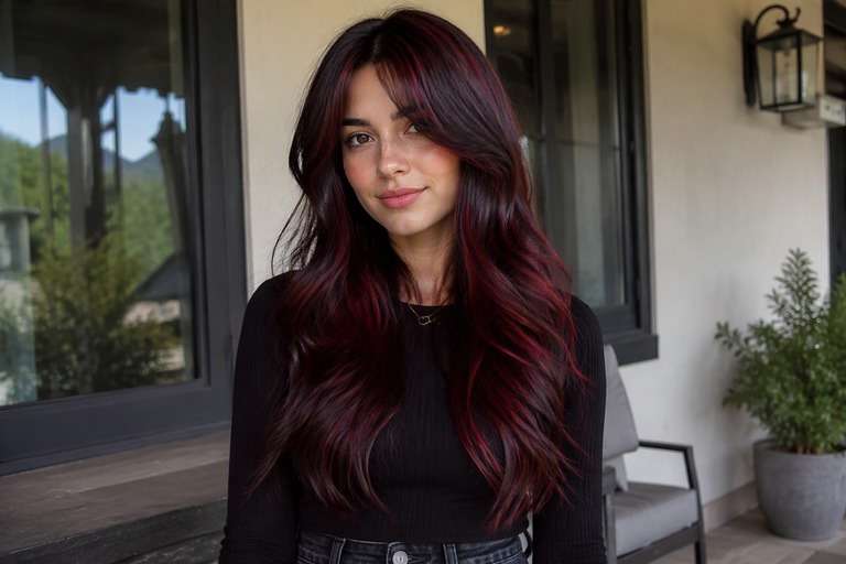 Face-Framing Black Cherry hair color result