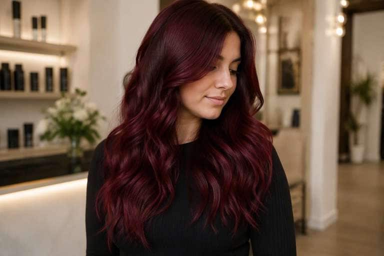 Dimensional Burgundy hair color result