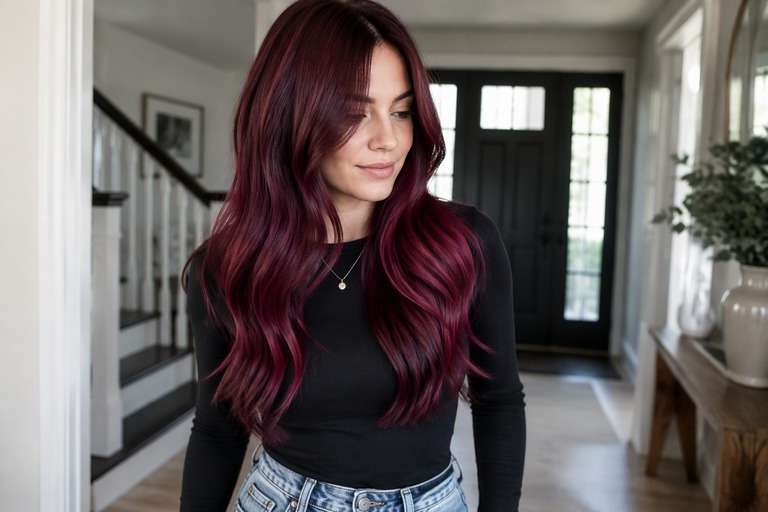 Face-Framing Burgundy hair color result