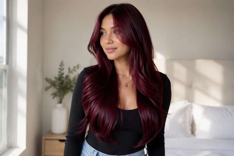 Glossy Burgundy hair color result