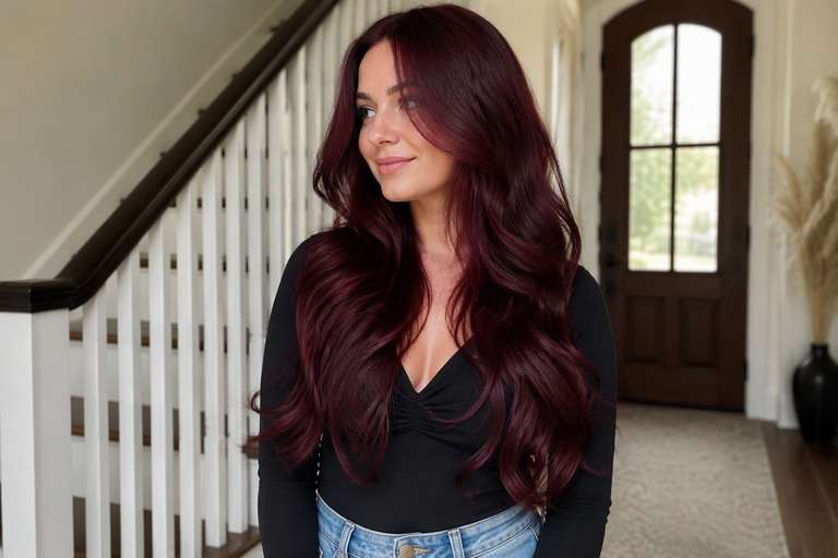 Soft-Root Burgundy hair color result