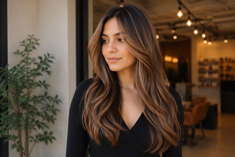 Face-Framing Caramel Highlights hair color result