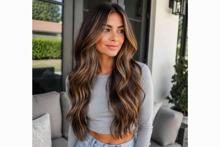 Glossy Caramel Highlights hair color result