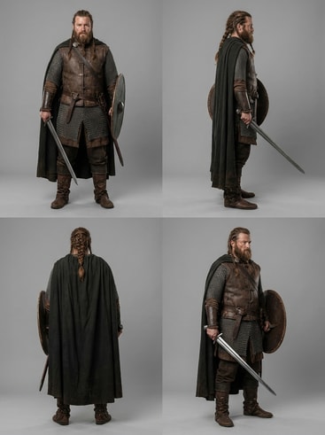 ai-generated fantasy warrior turnaround sheet